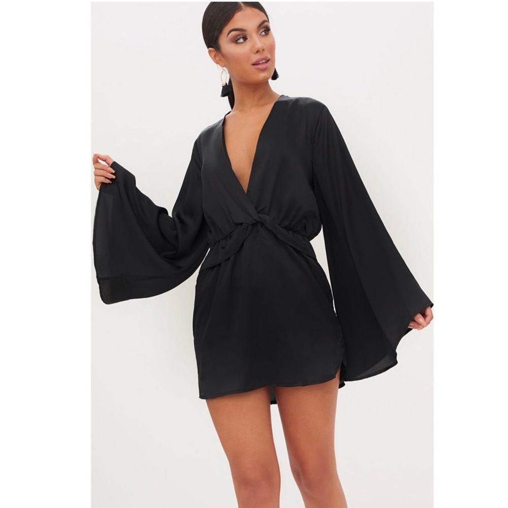 PLT Black Satin Kimono shift dress